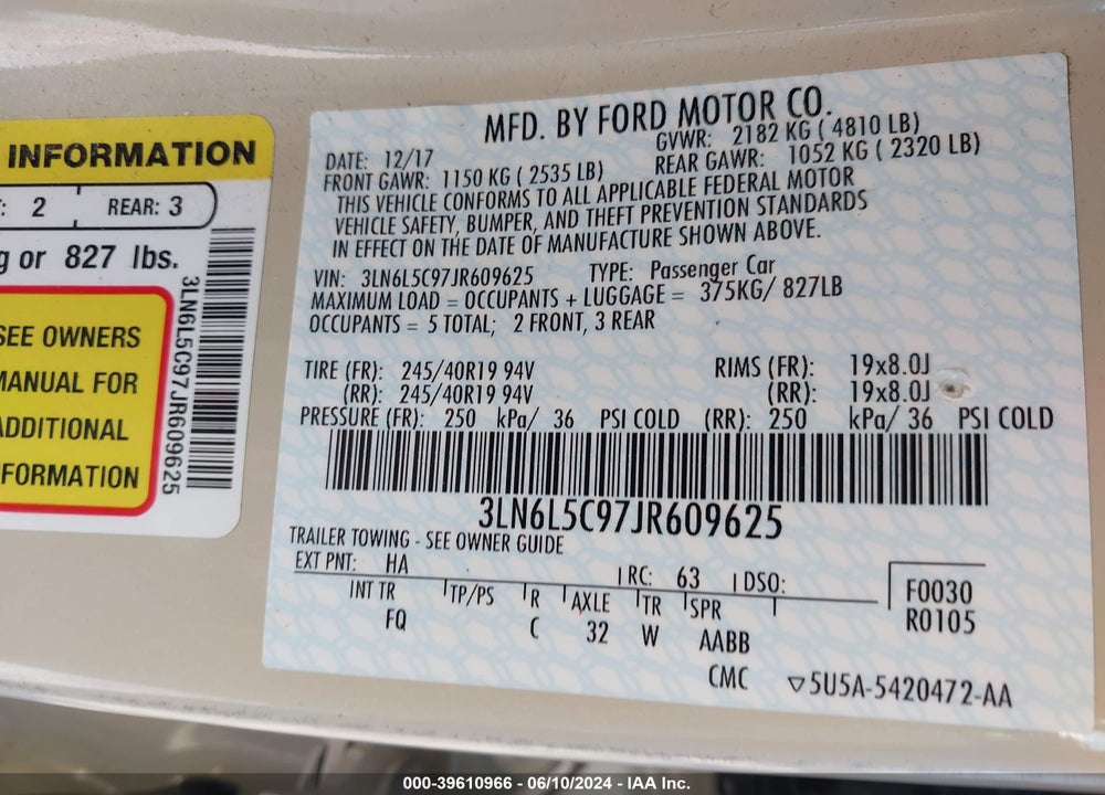 2018 LINCOLN MKZ SELECT VIN: 3LN6L5C97JR609625