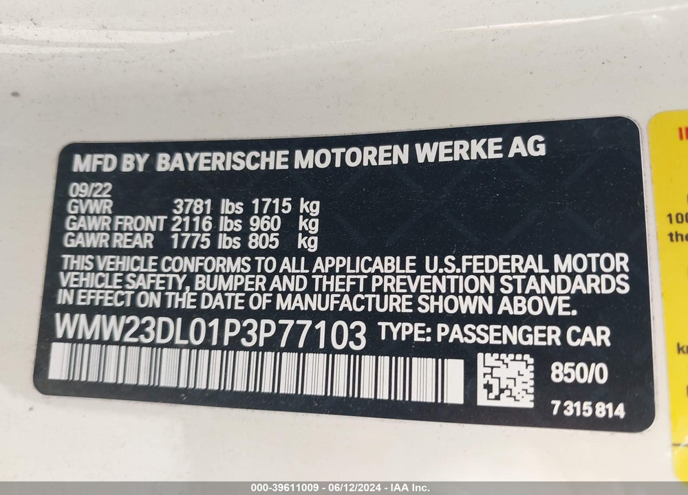 2023 MINI CONVERTIBLE COOPER VIN: WMW23DL01P3P77103