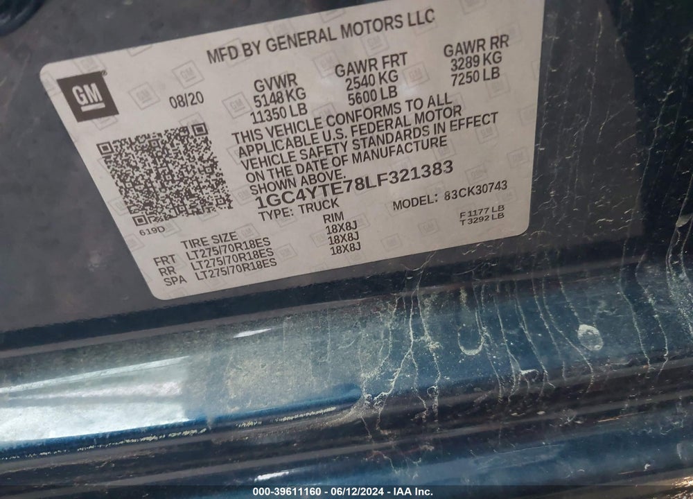 2020 CHEVROLET SILVERADO 3500HD 4WD  STANDARD BED LT VIN: 1GC4YTE78LF321383