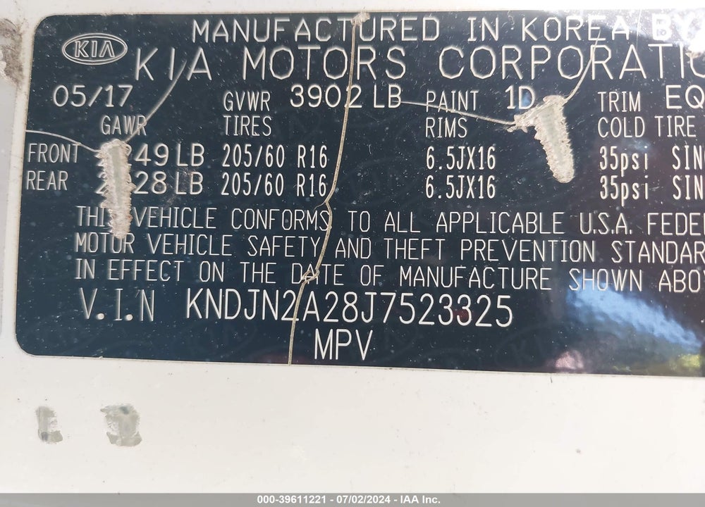 2018 KIA SOUL VIN: KNDJN2A28J7523325