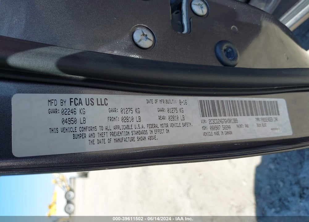 2016 DODGE CHALLENGER VIN: 2C3CDZAG7GH301389
