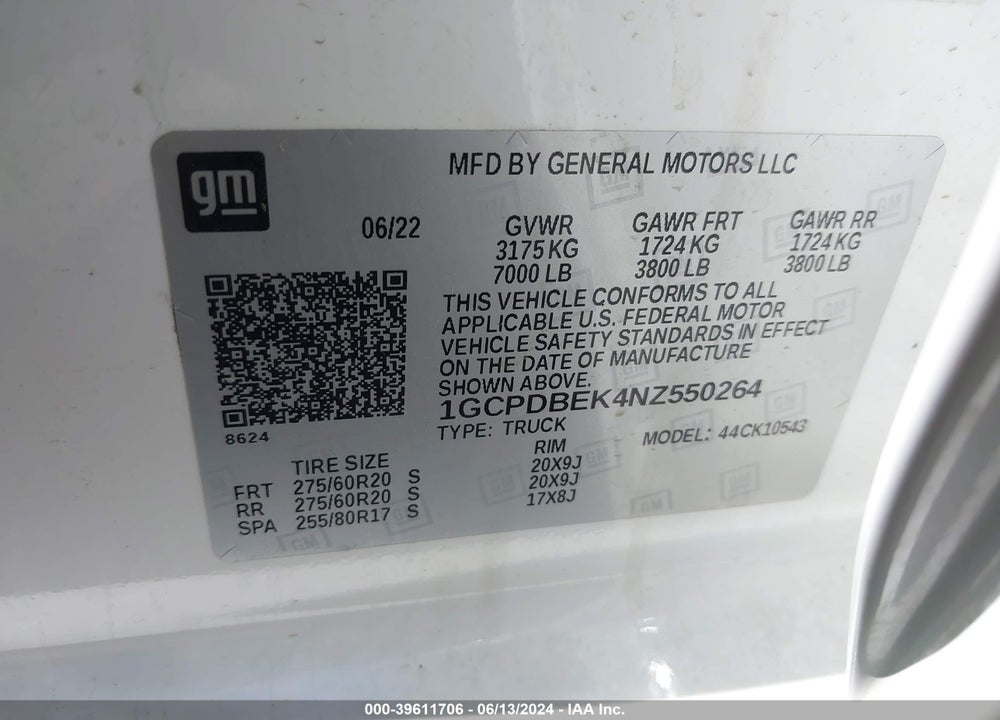 2022 CHEVROLET SILVERADO 1500 4WD SHORT BED CUSTOM VIN: 1GCPDBEK4NZ550264