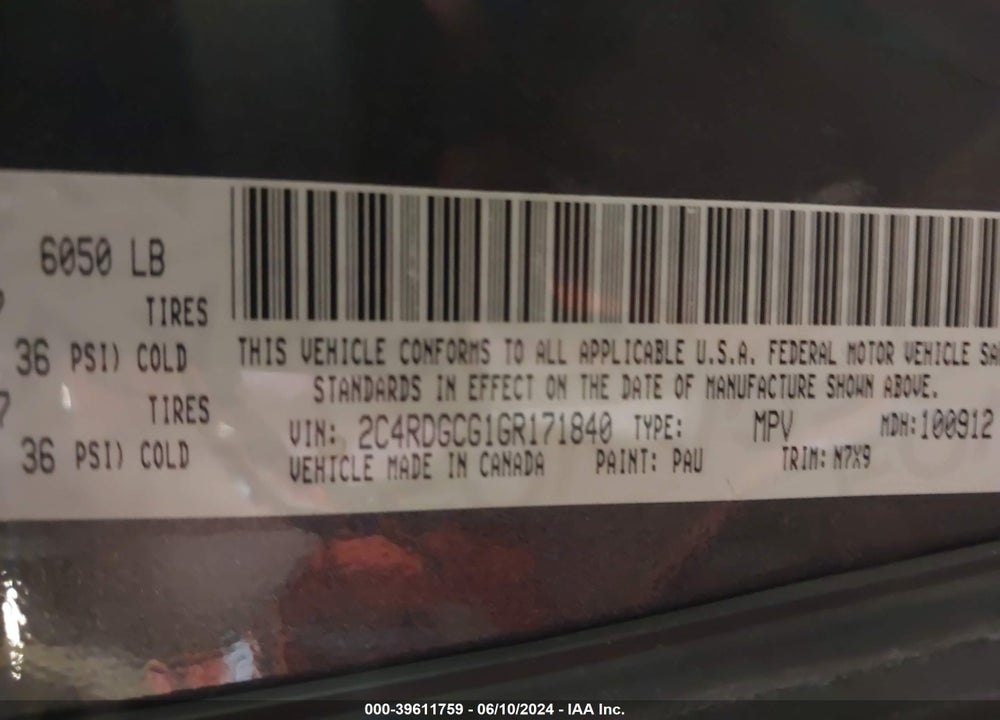 2016 DODGE GRAND CARAVAN SXT VIN: 2C4RDGCG1GR171840