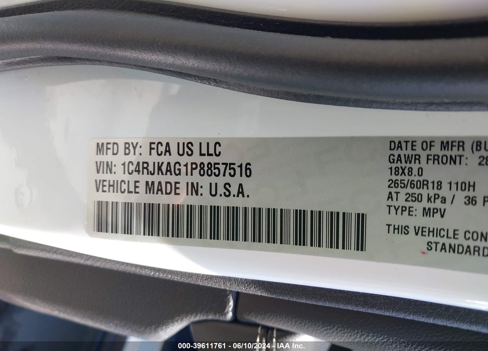 2023 JEEP GRAND CHEROKEE L LAREDO 4X4 VIN: 1C4RJKAG1P8857516