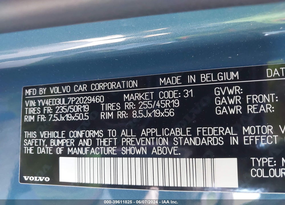 2023 VOLVO XC40 RECHARGE PURE ELECTRIC TWIN PLUS VIN: YV4ED3UL7P2029460