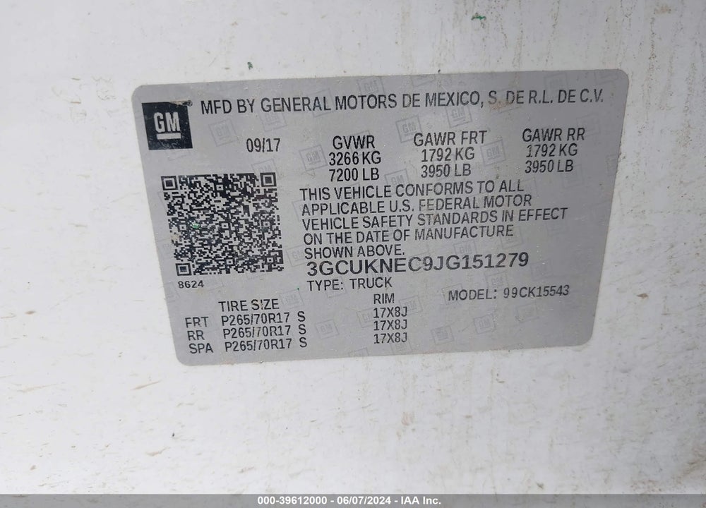 2018 CHEVROLET SILVERADO 1500 WT VIN: 3GCUKNEC9JG151279