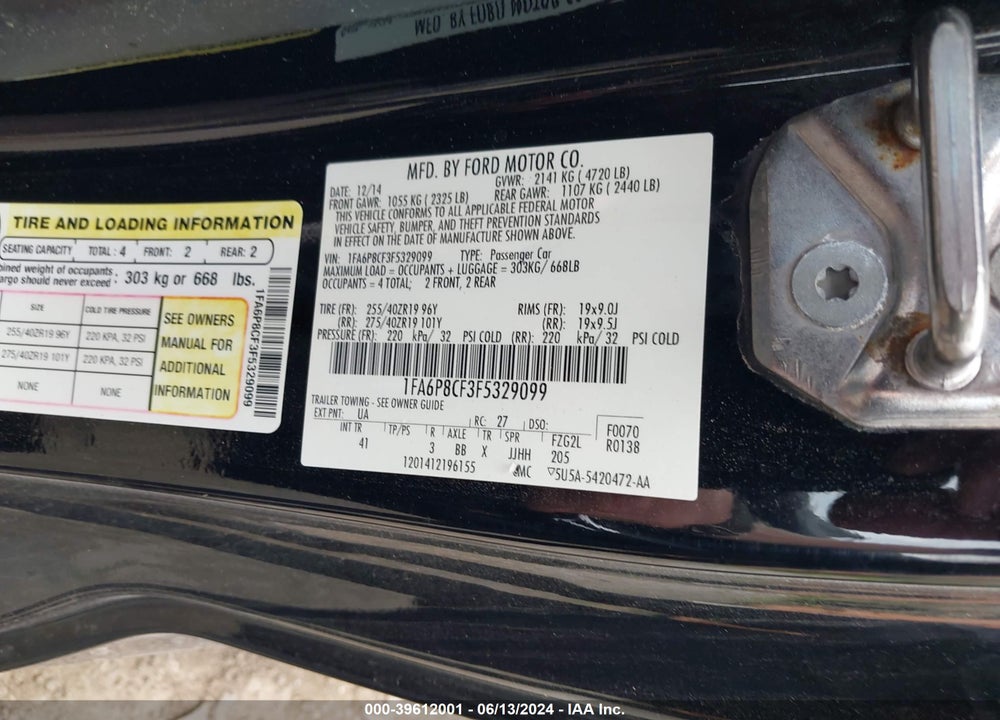 2015 FORD MUSTANG GT PREMIUM VIN: 1FA6P8CF3F5329099