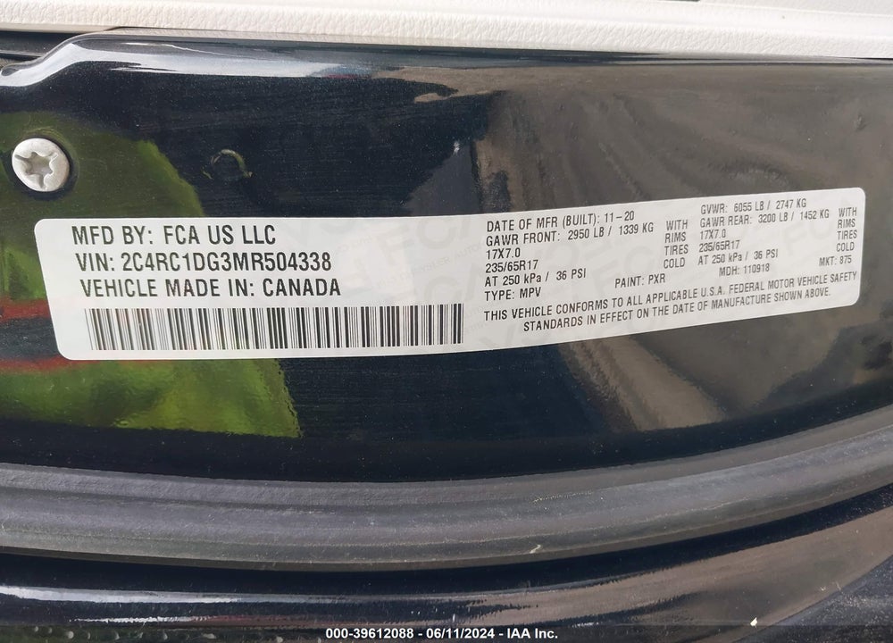 2021 CHRYSLER VOYAGER LXI VIN: 2C4RC1DG3MR504338