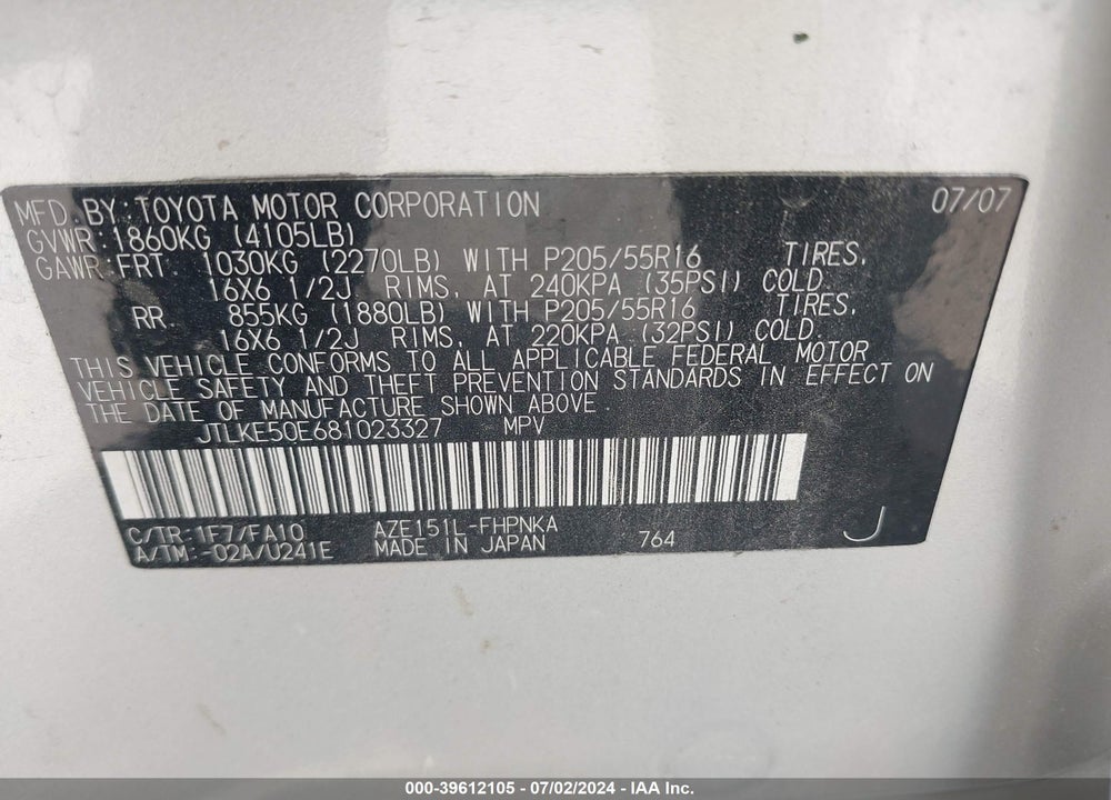 2008 SCION XB VIN: JTLKE50E681023327
