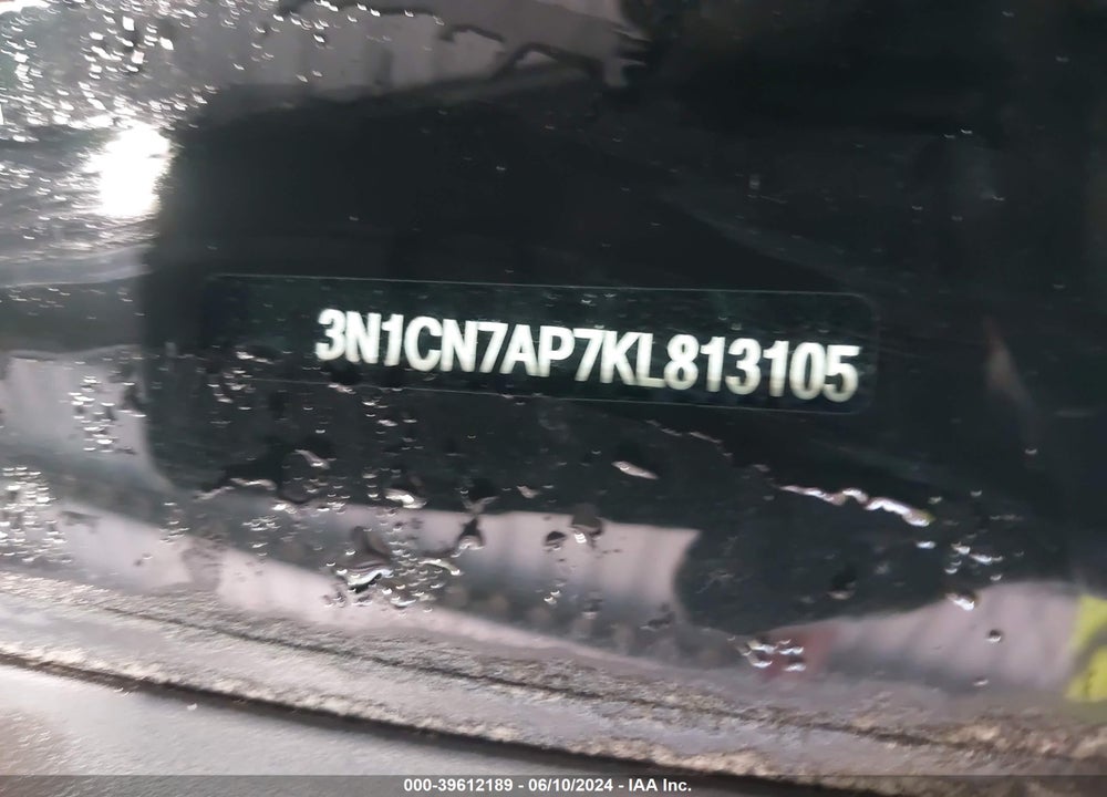 2019 NISSAN VERSA 1.6 S+ VIN: 3N1CN7AP7KL813105