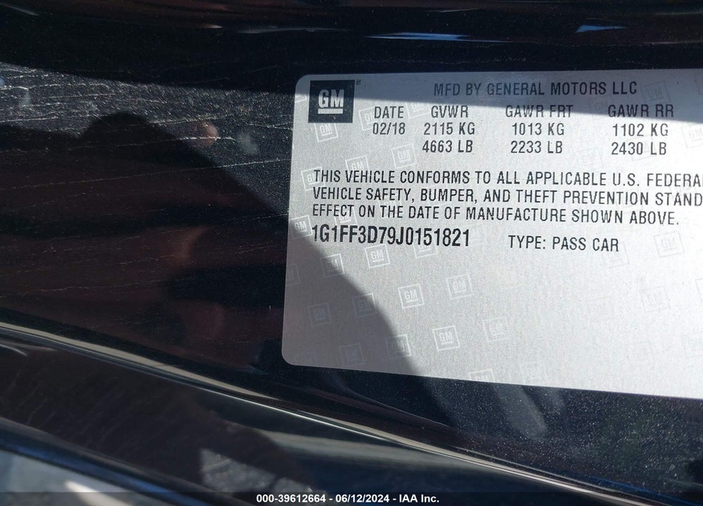 2018 CHEVROLET CAMARO 1SS VIN: 1G1FF3D79J0151821