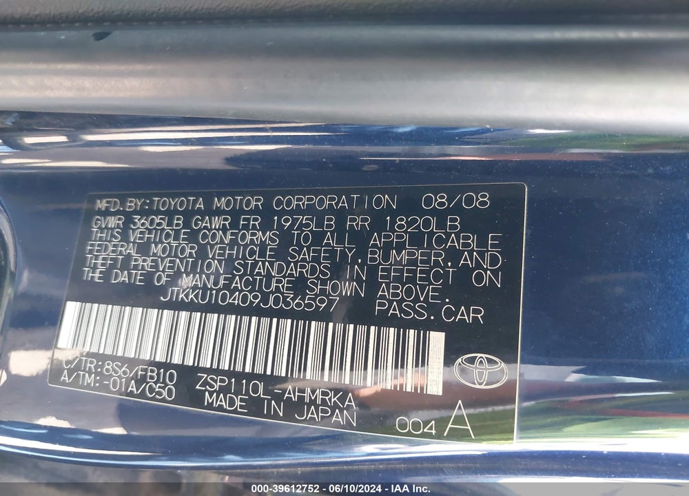 2009 SCION XD VIN: JTKKU10409J036597