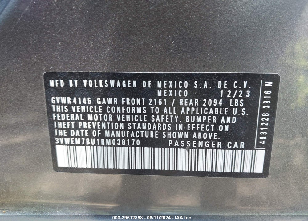 2024 VOLKSWAGEN JETTA 1.5T SE VIN: 3VWEM7BU1RM038170