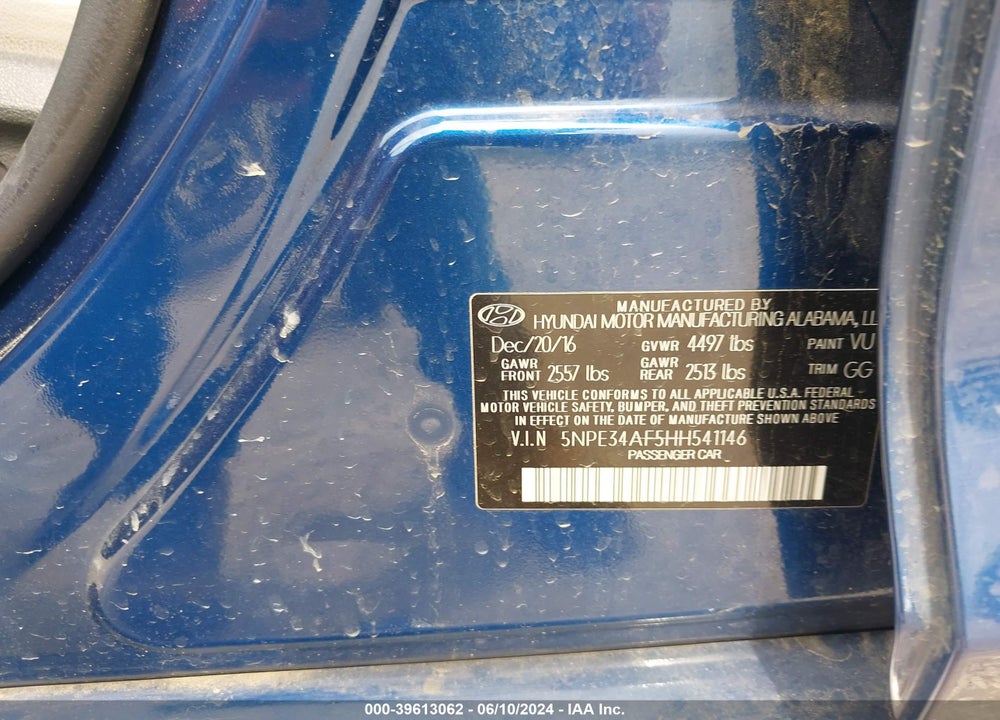 2017 HYUNDAI SONATA LIMITED VIN: 5NPE34AF5HH541146