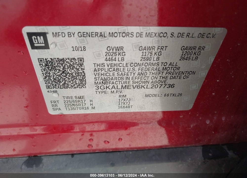 2019 GMC TERRAIN SLE VIN: 3GKALMEV6KL207736