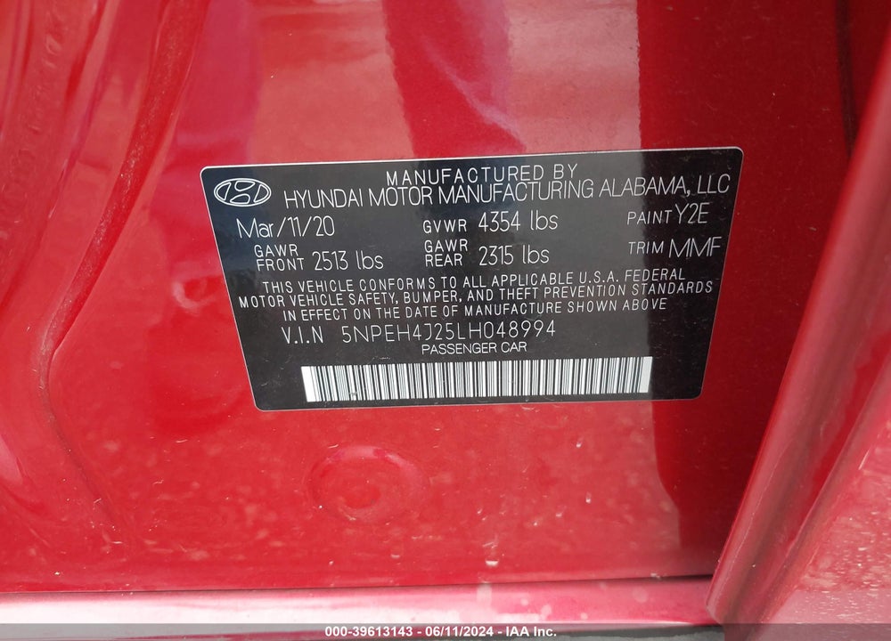 2020 HYUNDAI SONATA LIMITED VIN: 5NPEH4J25LH048994