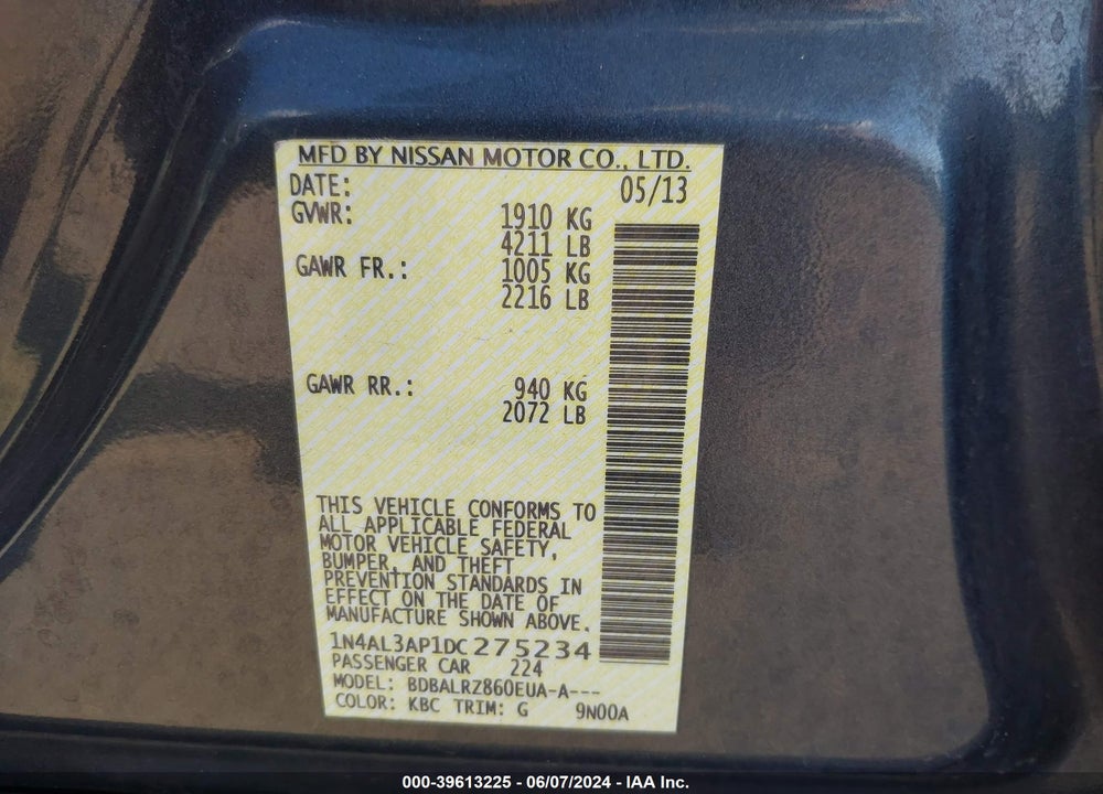 2013 NISSAN ALTIMA 2.5 S VIN: 1N4AL3AP1DC275234