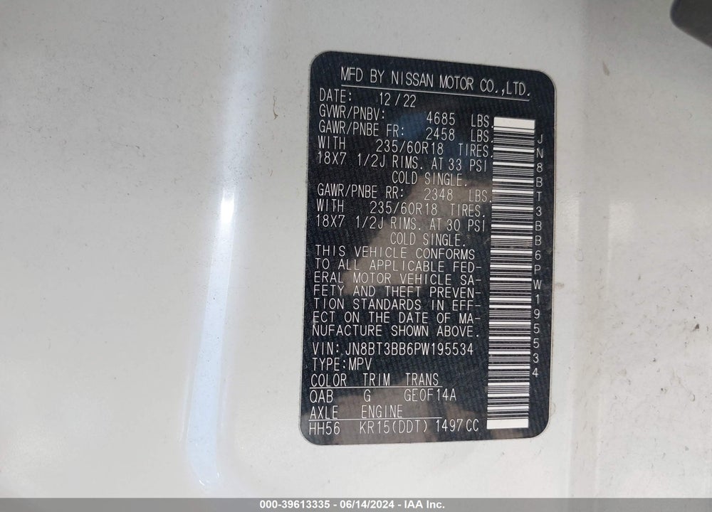 2023 NISSAN ROGUE SV INTELLIGENT AWD VIN: JN8BT3BB6PW195534