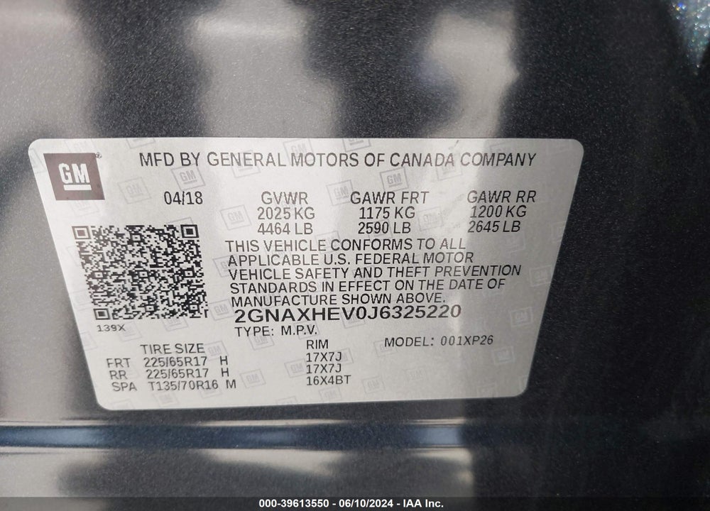 2018 CHEVROLET EQUINOX LS VIN: 2GNAXHEV0J6325220