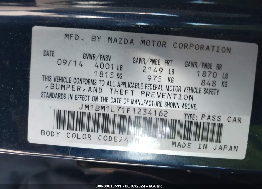 2015 MAZDA 3 I TOURING VIN: JM1BM1L71F1234162