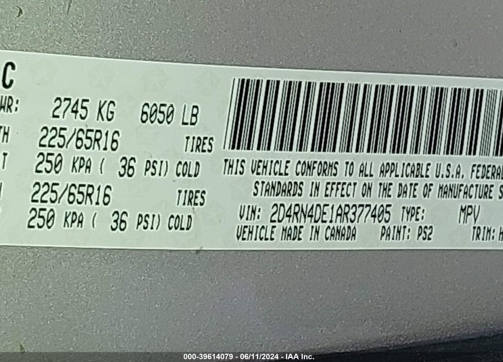 2010 DODGE GRAND CARAVAN SE VIN: 2D4RN4DE1AR377405