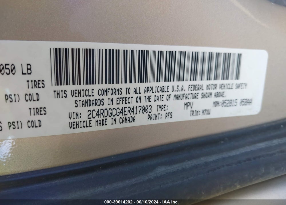 2014 DODGE GRAND CARAVAN SXT VIN: 2C4RDGCG4ER417003