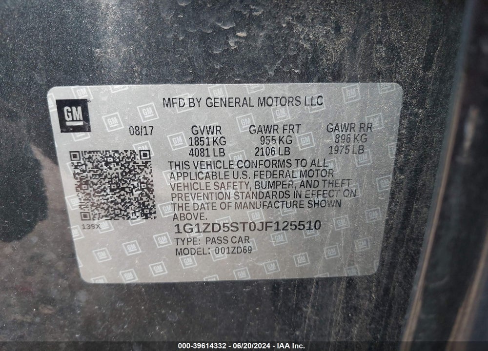 2018 CHEVROLET MALIBU LT VIN: 1G1ZD5ST0JF125510