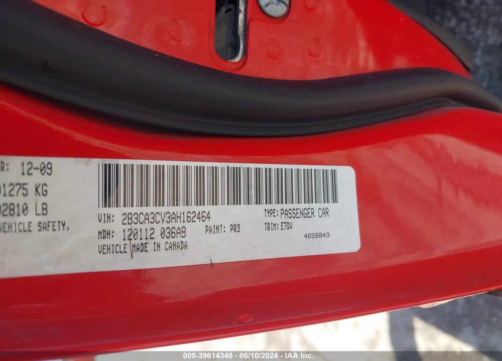 2010 DODGE CHARGER SXT VIN: 2B3CA3CV3AH162464