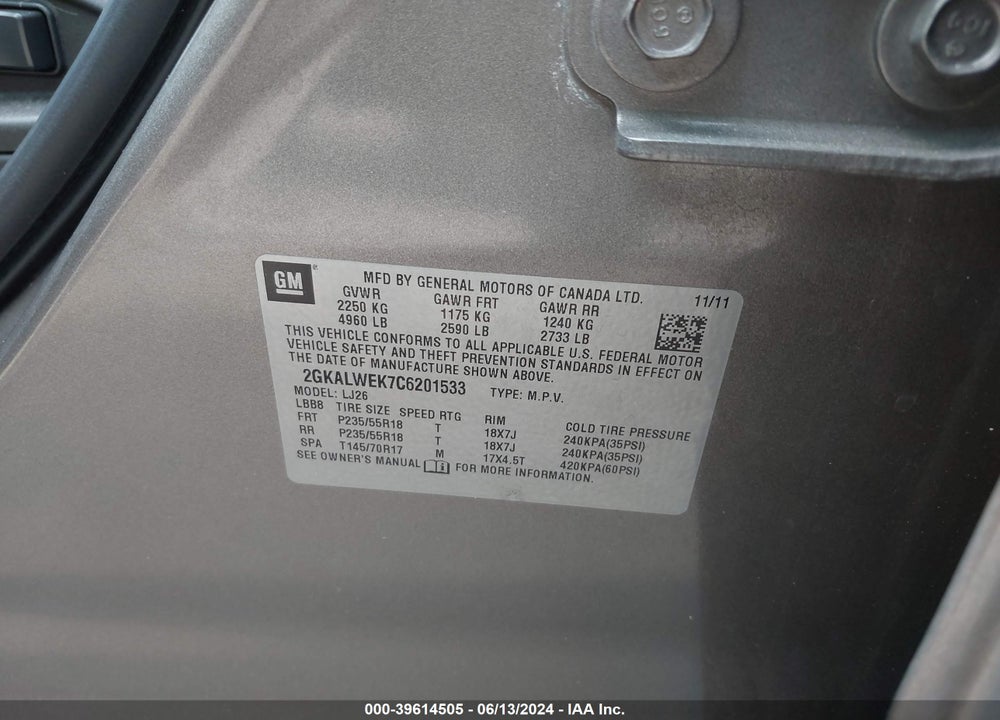 2012 GMC TERRAIN SLT-2 VIN: 2GKALWEK7C6201533