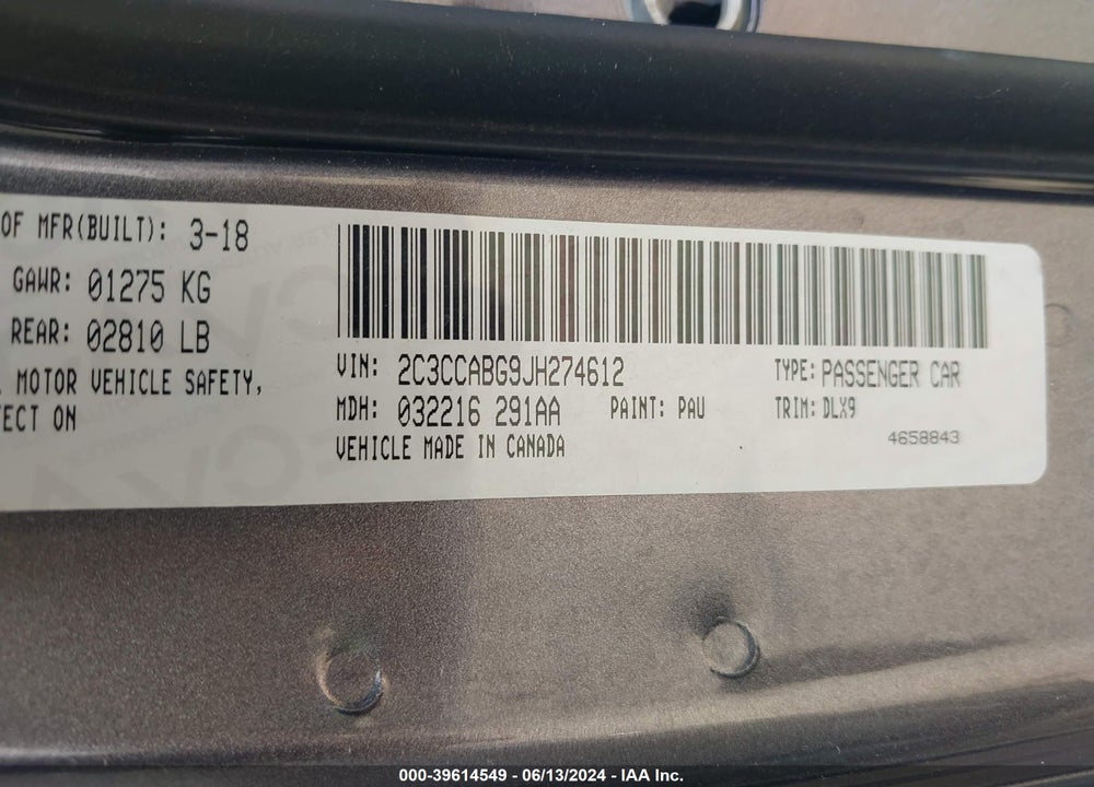 2018 CHRYSLER 300 300S VIN: 2C3CCABG9JH274612