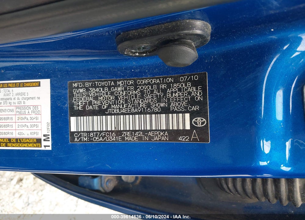 2010 TOYOTA COROLLA LE VIN: JTDBU4EE8A9116780