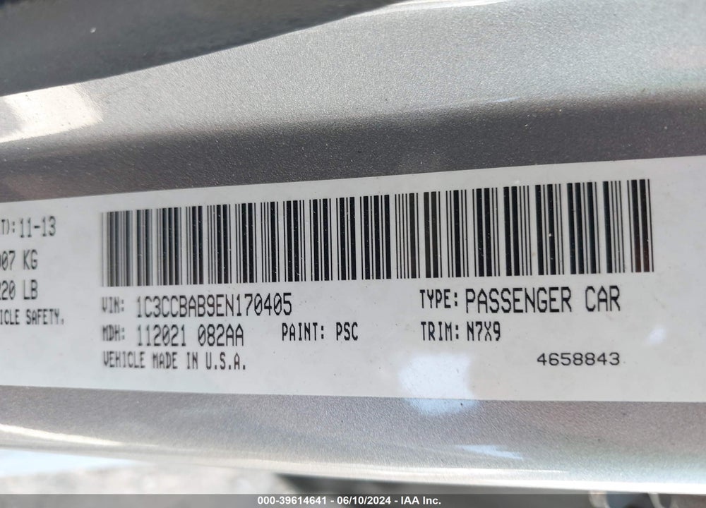 2014 CHRYSLER 200 LX VIN: 1C3CCBAB9EN170405
