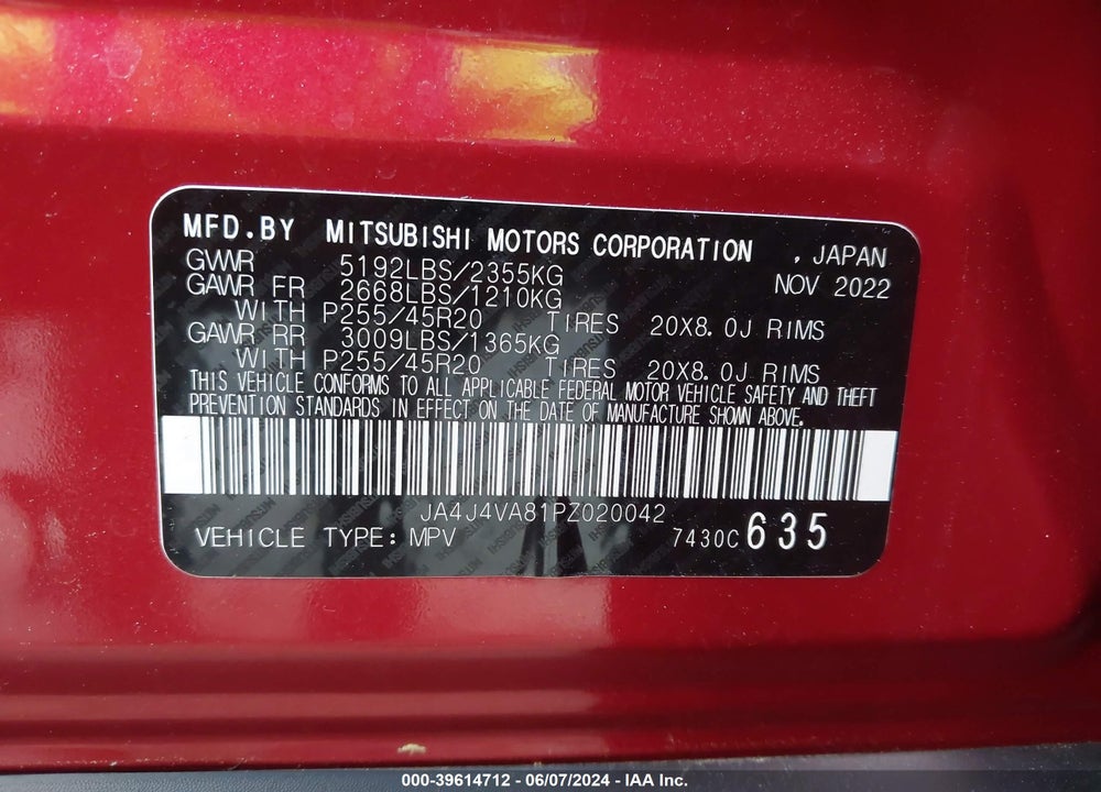 2023 MITSUBISHI OUTLANDER SEL 2.5 S-AWC VIN: JA4J4VA81PZ020042