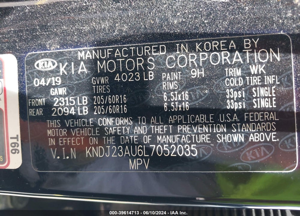 2020 KIA SOUL !/+/S VIN: KNDJ23AU6L7052035