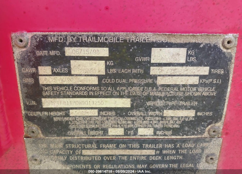 1998 TRAILMOBILE --- VIN: 1PTF81TH0W9013250