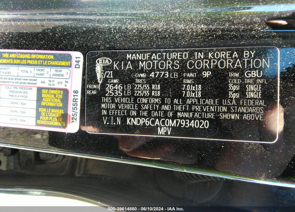 2021 KIA SPORTAGE S VIN: KNDP6CAC0M7934020