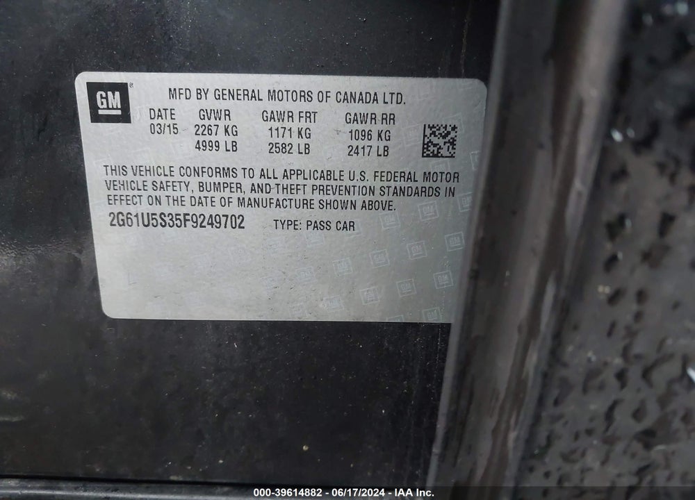 2015 CADILLAC XTS W20 LIVERY PACKAGE VIN: 2G61U5S35F9249702