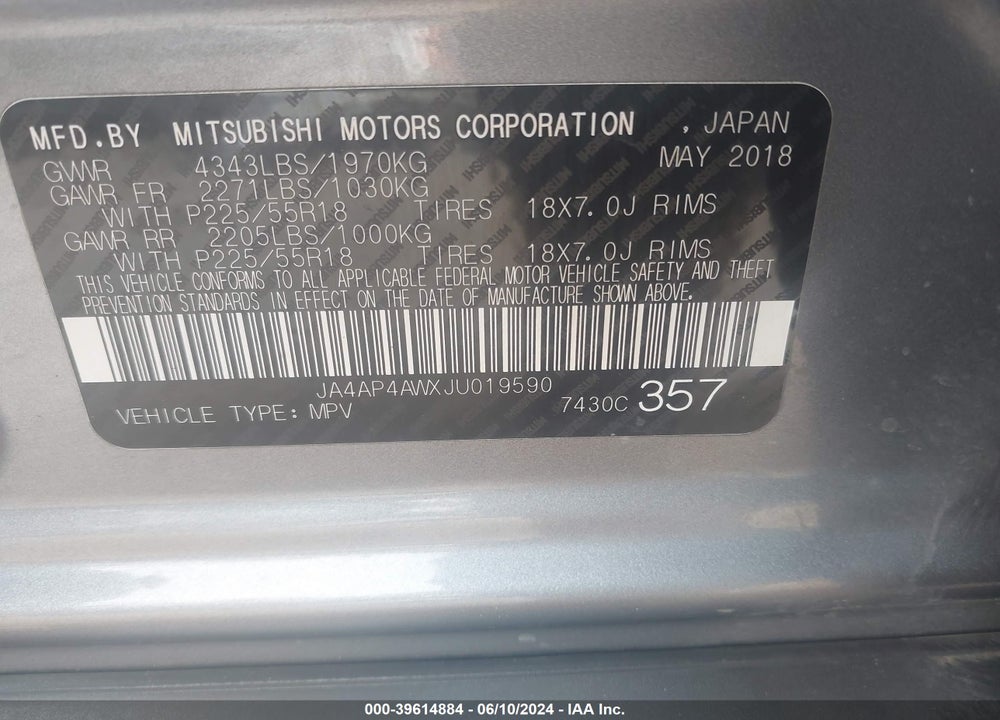 2018 MITSUBISHI OUTLANDER SPORT 2.4 SEL VIN: JA4AP4AWXJU019590