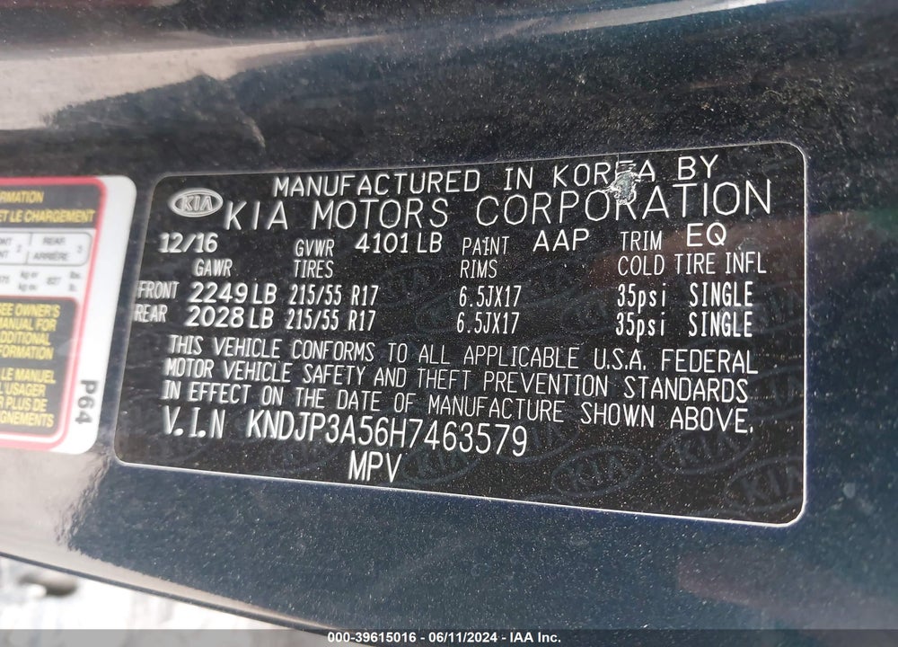 2017 KIA SOUL VIN: KNDJP3A56H7463579
