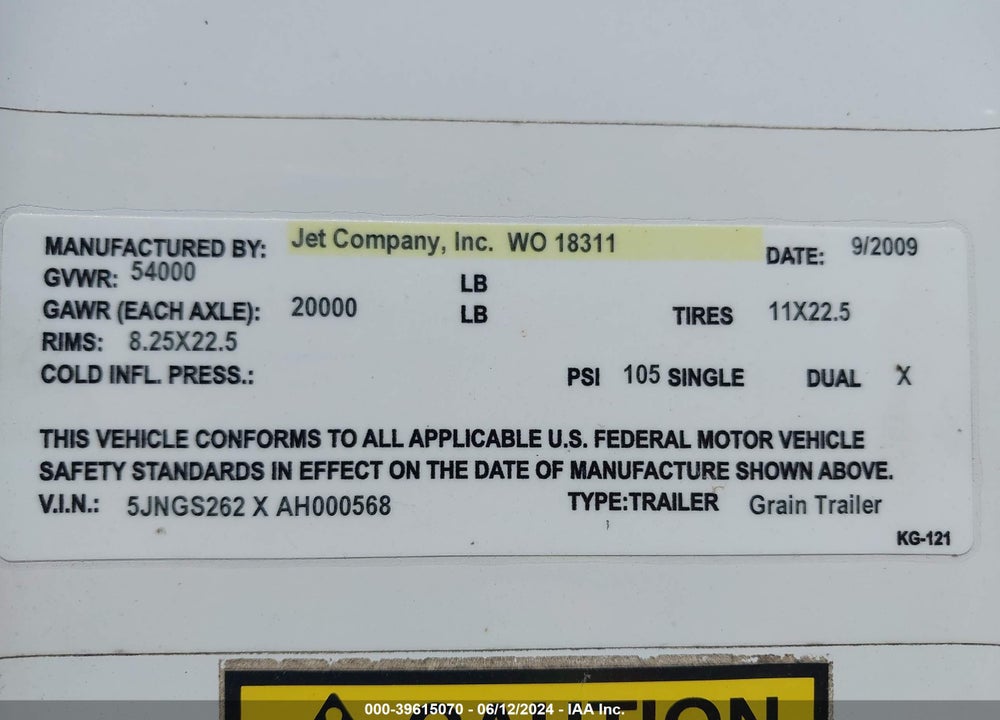 2010 JET COMPANY INC JET VIN: 5JNGS262XAH000568