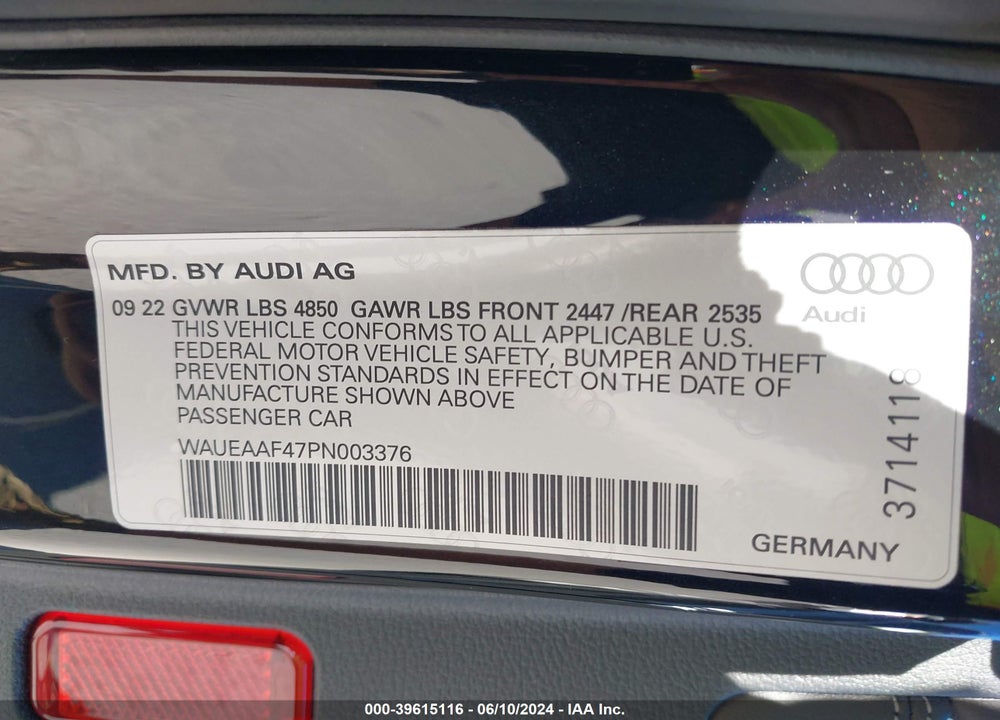2023 AUDI A4 PREMIUM PLUS 45 TFSI S LINE QUATTRO S TRONIC VIN: WAUEAAF47PN003376