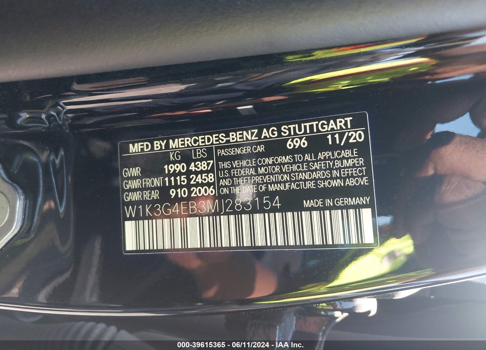 2021 MERCEDES-BENZ A 220 VIN: W1K3G4EB3MJ283154