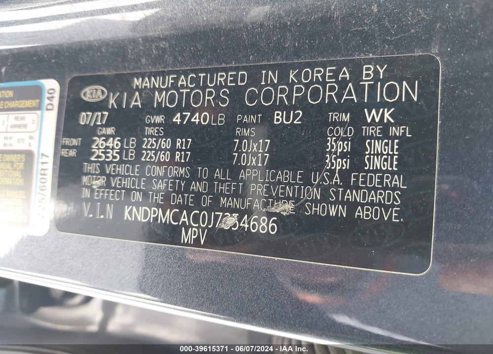 2018 KIA SPORTAGE LX VIN: KNDPMCAC0J7354686