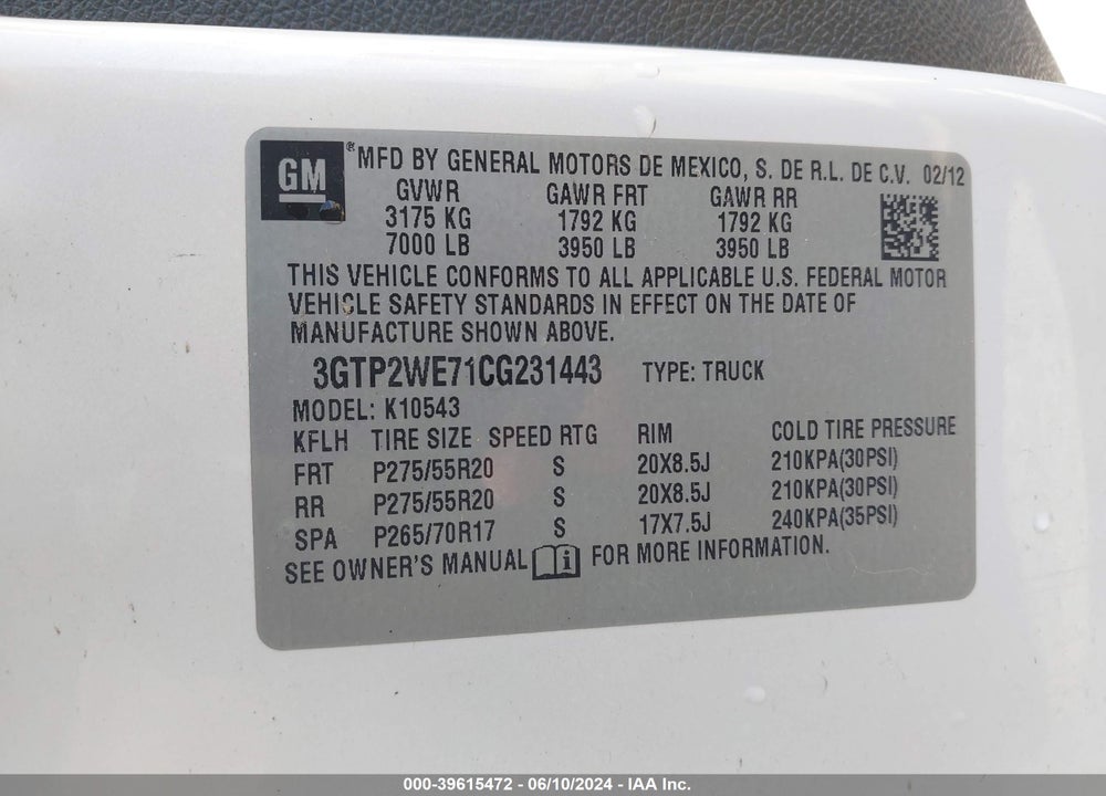 2012 GMC SIERRA 1500 SLT VIN: 3GTP2WE71CG231443