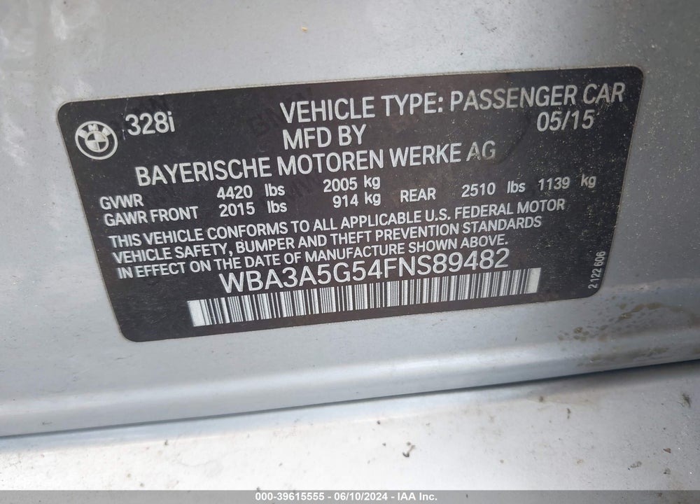 2015 BMW 328I VIN: WBA3A5G54FNS89482