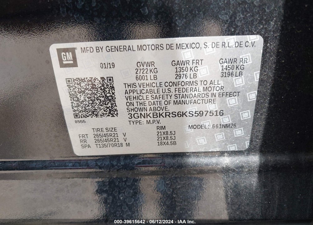 2019 CHEVROLET BLAZER PREMIER VIN: 3GNKBKRS6KS597516