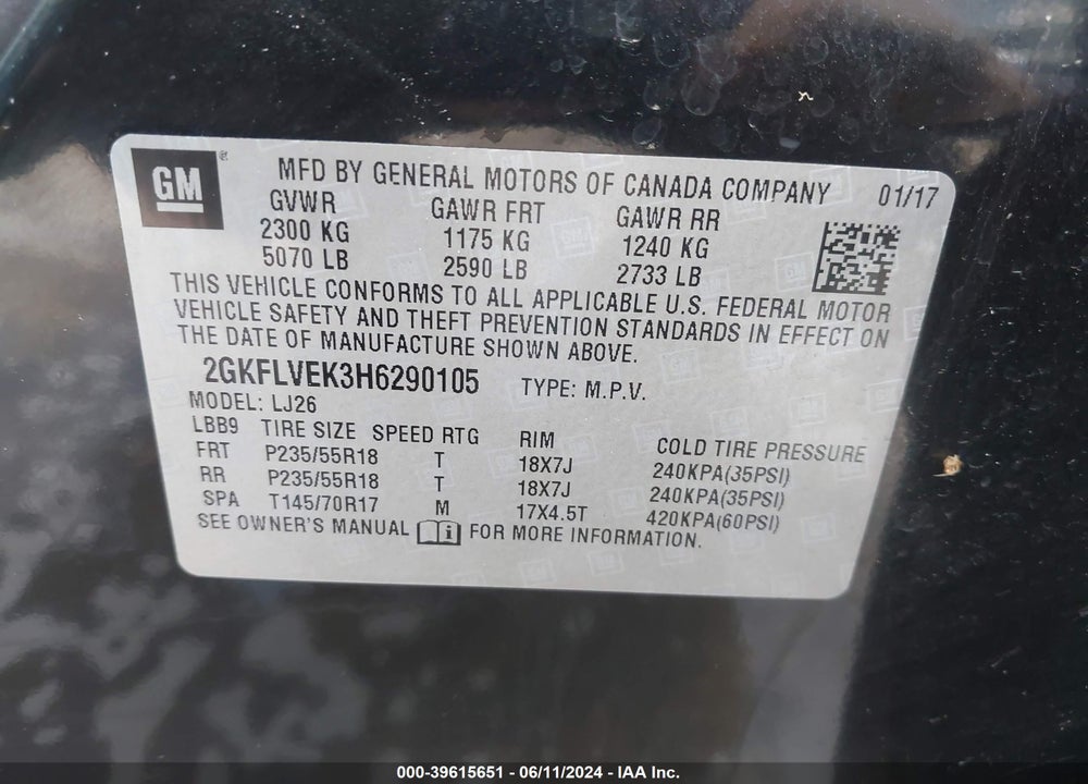 2017 GMC TERRAIN DENALI VIN: 2GKFLVEK3H6290105