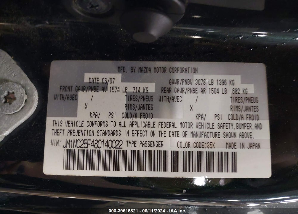 2008 MAZDA MX-5 TOURING VIN: JM1NC25F480140022