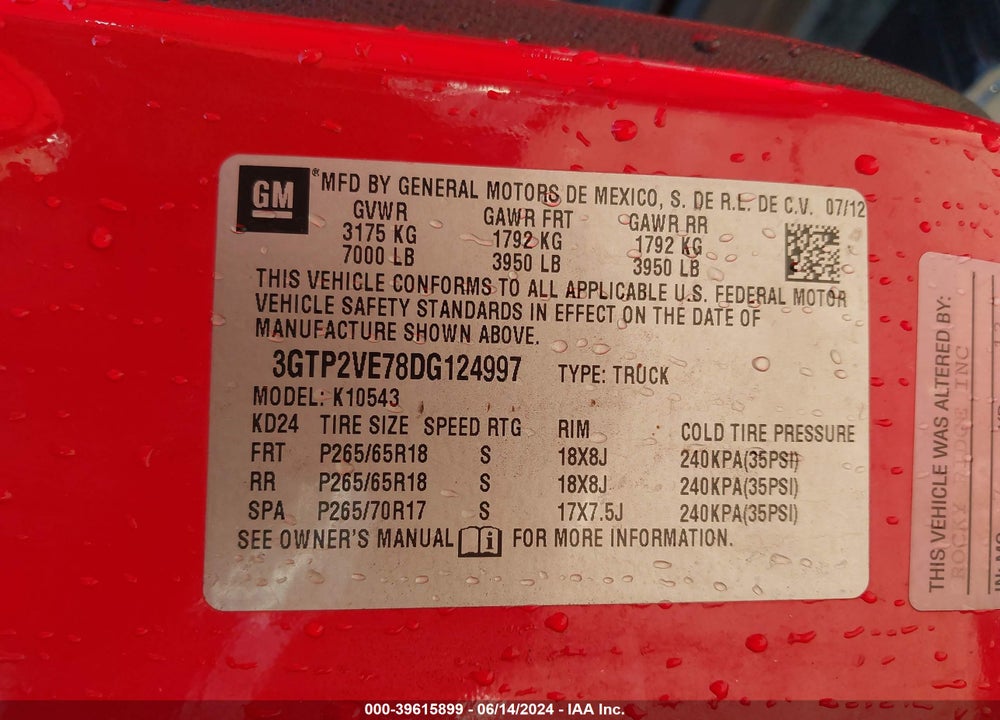 2013 GMC SIERRA 1500 SLE VIN: 3GTP2VE78DG124997