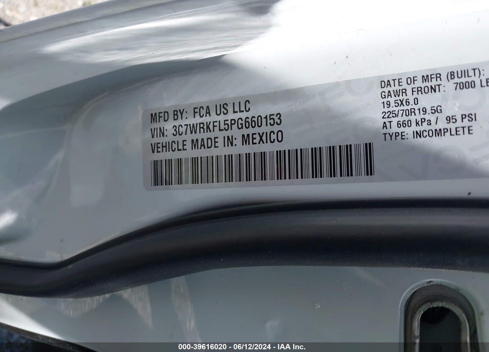 2023 RAM 4500 CHASSIS TRADESMAN/SLT/LAIE/LIMITED VIN: 3C7WRKFL5PG660153